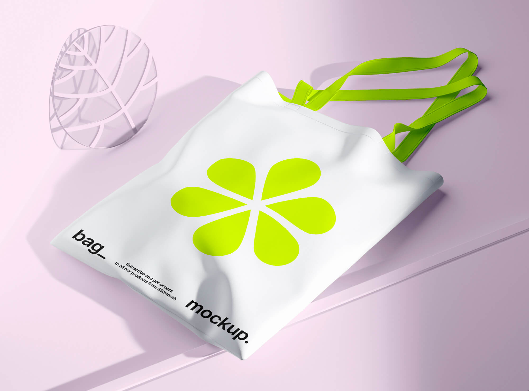 Lime flower tote bag on a pink background