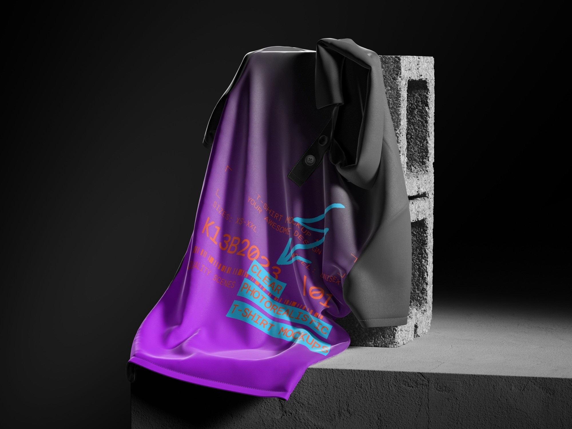 Purple and black printed fabric mockup