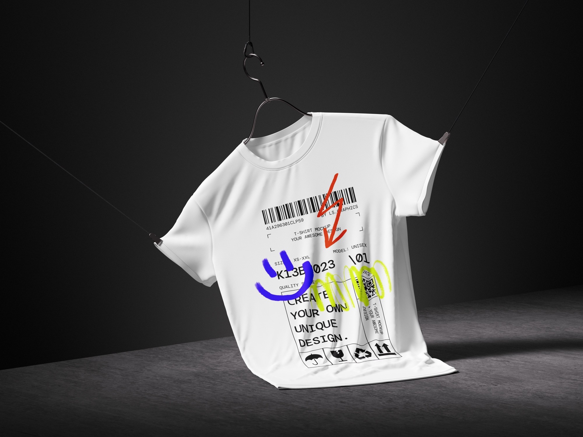 White graphic T-shirt on a hanger