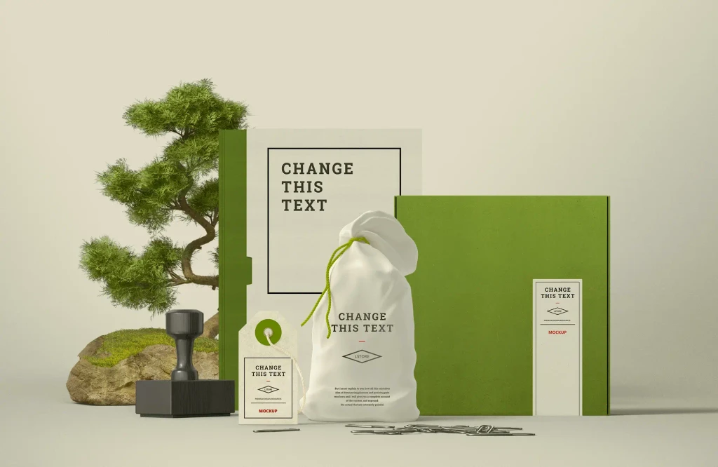 Cream and green brand stationery